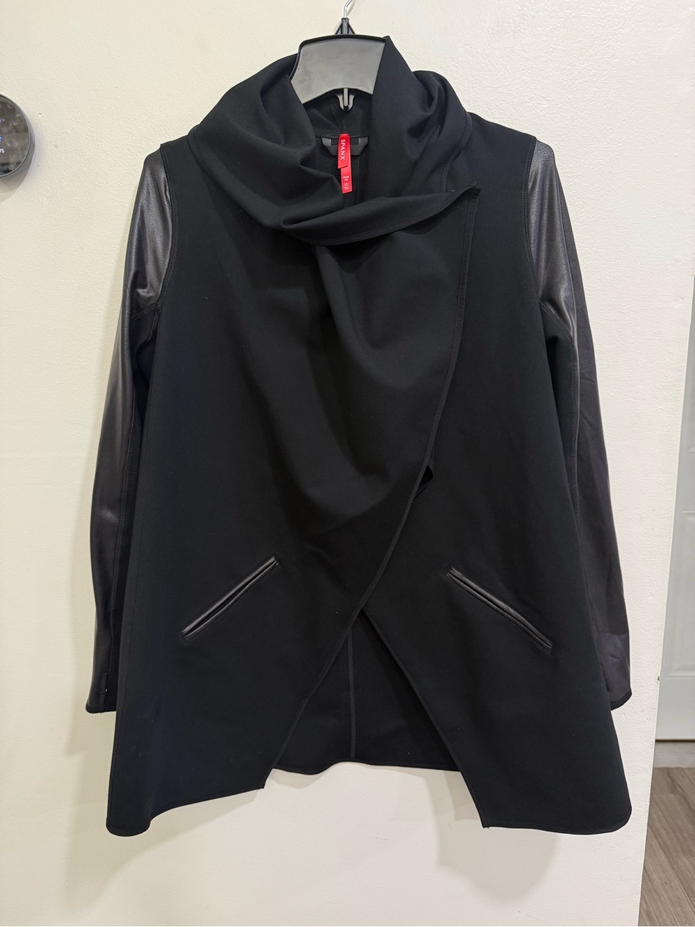 SPANX Drape Front Jacket In Very Black Size M Office Moto Dressy Shapewear Glam